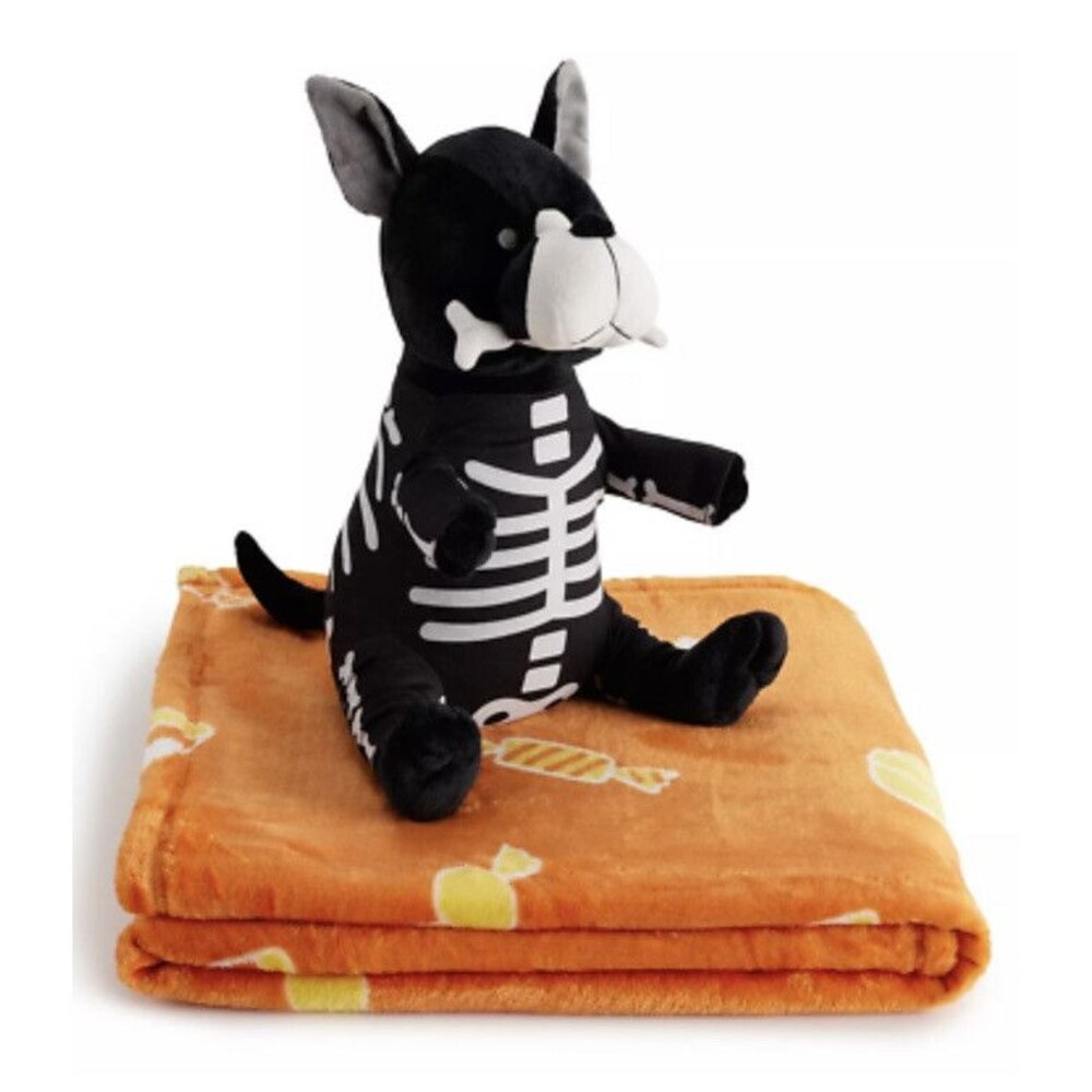 Halloween Stuffed Animal Puppy W/Throw Blanket 50” X 60” Skeleton Costume New